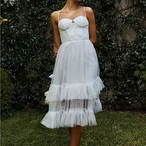 Selfie Leslie White Tiered Ruffled Midi Dress